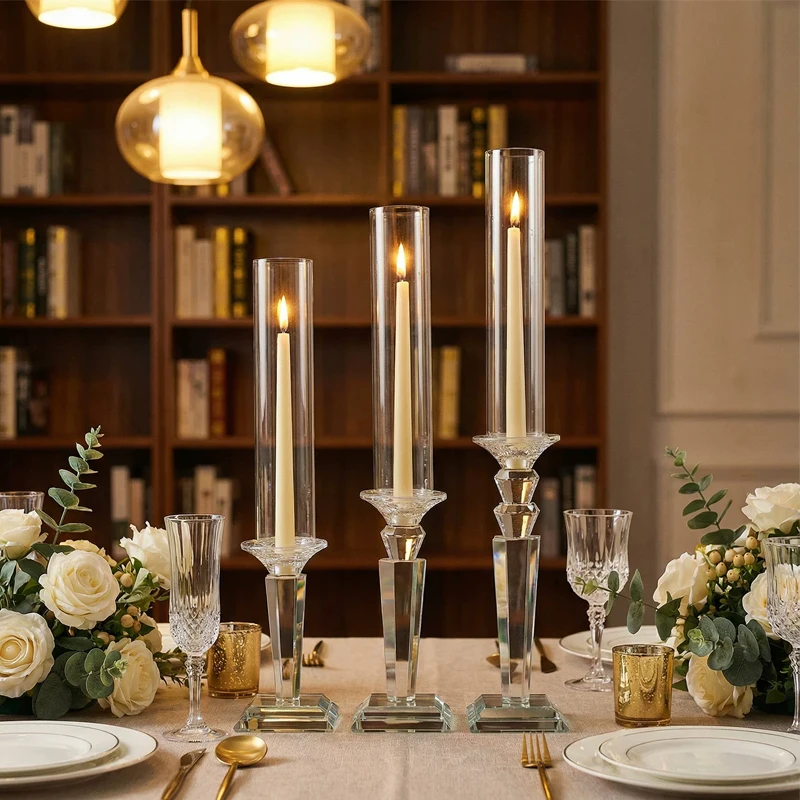 

Luxury Crystal Candlestick French Country Style Desktop Ornaments Glass Windbreak for Atmosphere Decoration Valentine's Day Gift