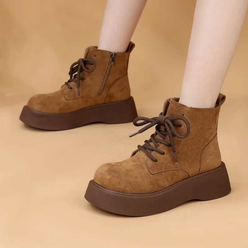 Platform Women Lace Up Shoes Fashion Suede Ankle Boots 2025 Winter Designer Short Boots New Cozy Sneakers Dress Zapatillas Mujer