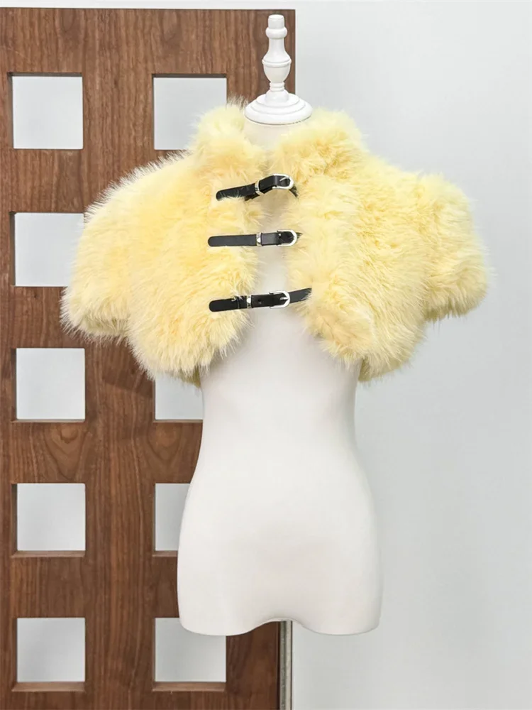 Atasan Vest Bulu Imitasi Seksi dengan Tali di Bagian Depan untuk Wanita, Model Berongga Lengan Pendek Patchwork, Atasan Bulu Imitasi untuk Pesta, Atasan Y2k Wanita
