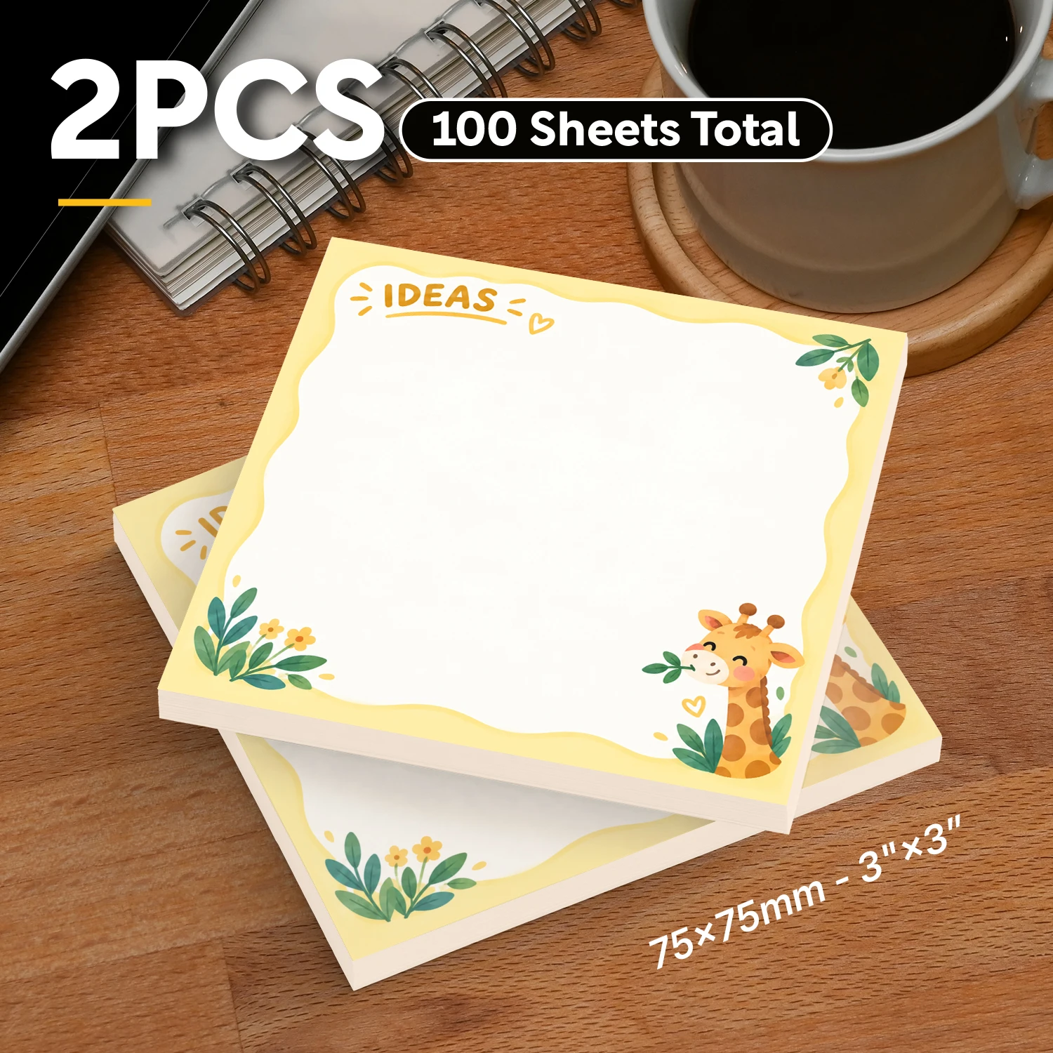 2PCS Cute Giraffe Sticky Notes 100 Sheets Ideas Memo Pads Writing Reminder Daily Notes Office School Stationery