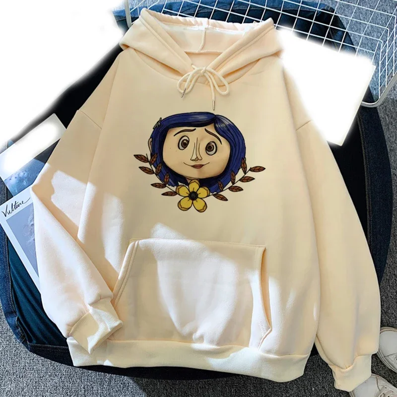 Women Fashion Cartoon Coraline Printed Hoodie Streetwear Hoodies Sweatshirt Clothes Y2K Tops Sweatshirt Clothing High Street