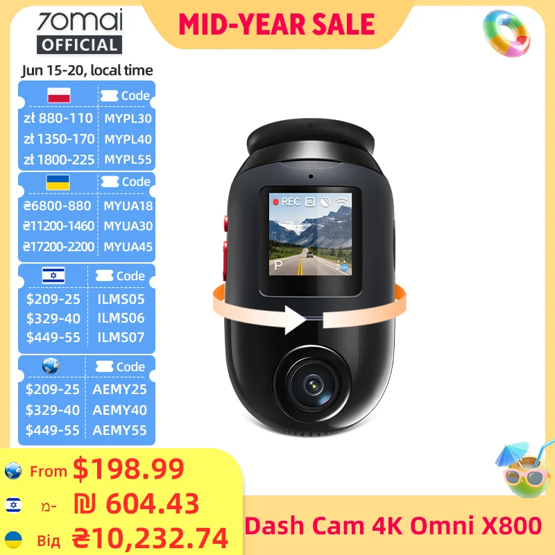 70mai 4K Omni X800 2160P HDR 60fps F1.7 Supported Dual-channel