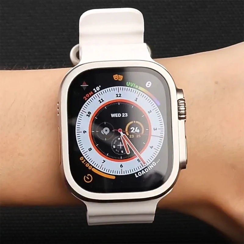 Telaio di copertura in lega di alluminio + vetro temperato HD per Apple Watch Ultra/2 Custodia 49mm Accessori protezione schermo serie iWatch 49MM