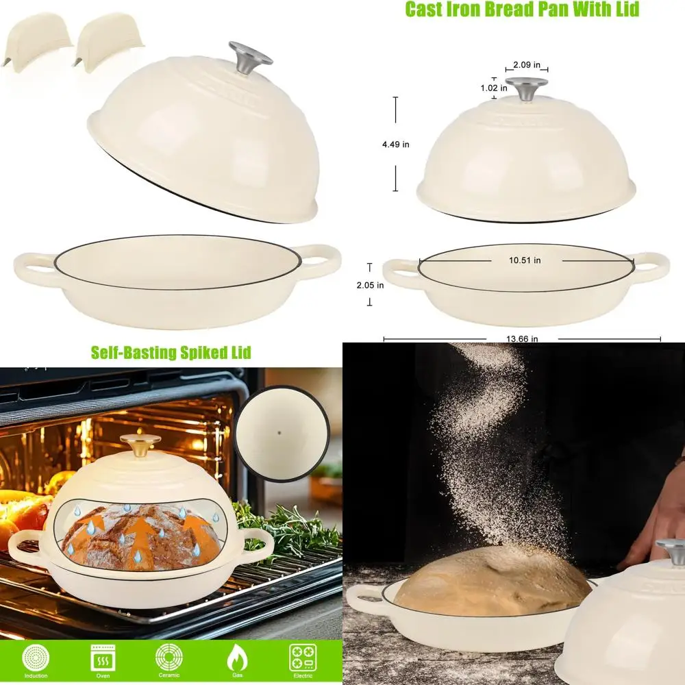 

Enameled Cast Iron Dutch Oven Pot with Lid - Non-Stick Bread Baking, Roasting, Braising, Stewing, Soups