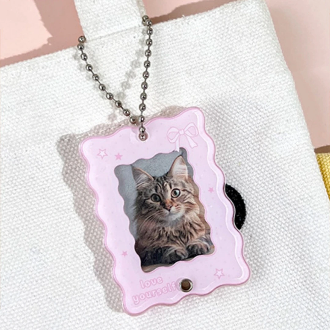 Slide Wave Photo Frame Keychain Acrylic 1 Inch Photo Organizer Photocard Case Hanging Pendant