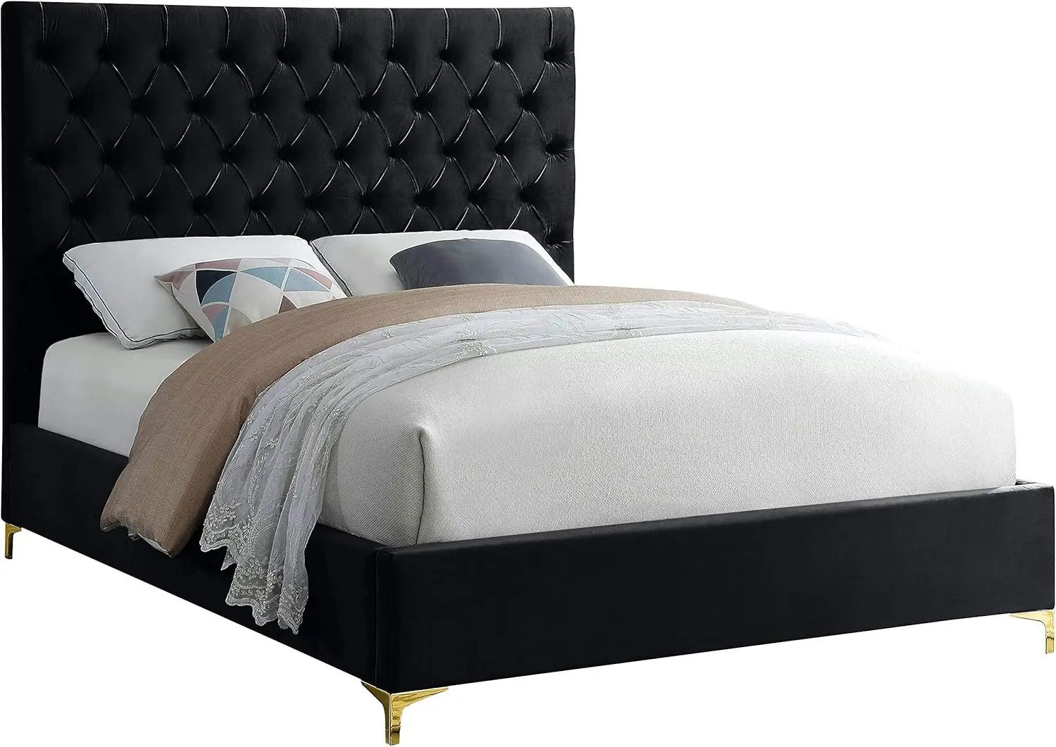 Meridian Furniture Cruz Collection Modern | Contemporary Velvet Upholstered Bed With Deep Button Tufting And Complete Sets Of