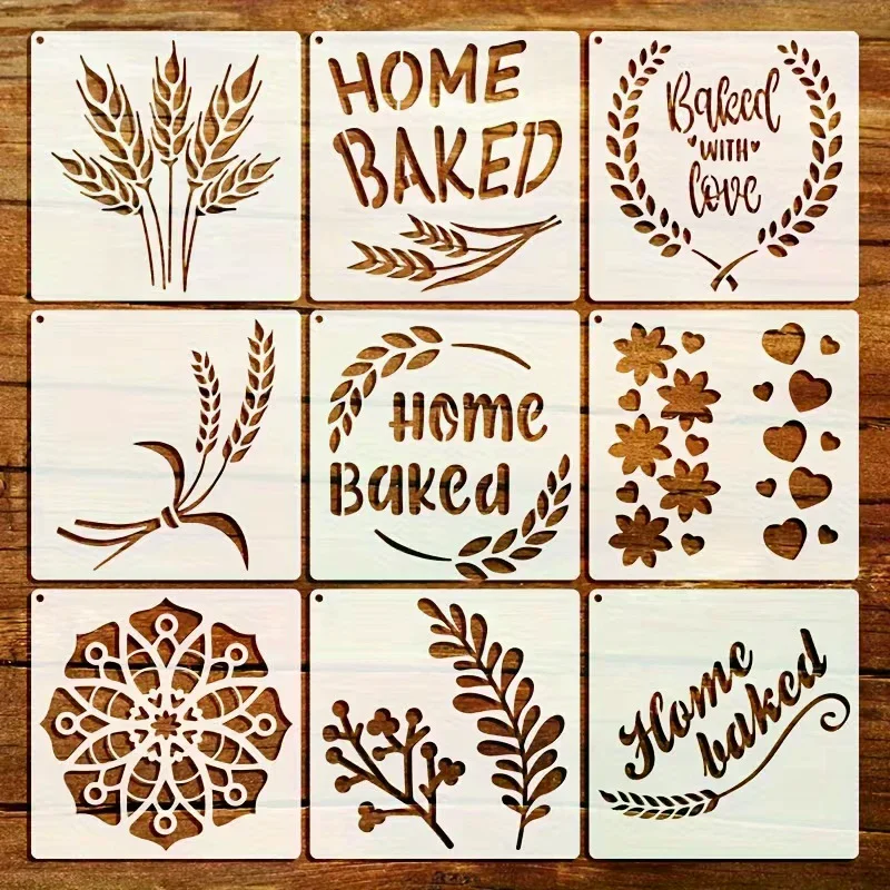 /PFU/Reusable Bread Baking Template, 5.9 X 5.9 Inches - For Artistic Decoration, Baking Decoration Template 9-piece