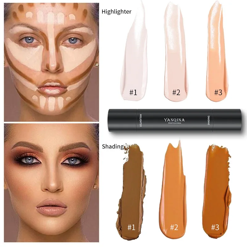 DJBS High light repair stick double head dual-use one stick repair shadow concealer stick nose profile waterproof sweat proof