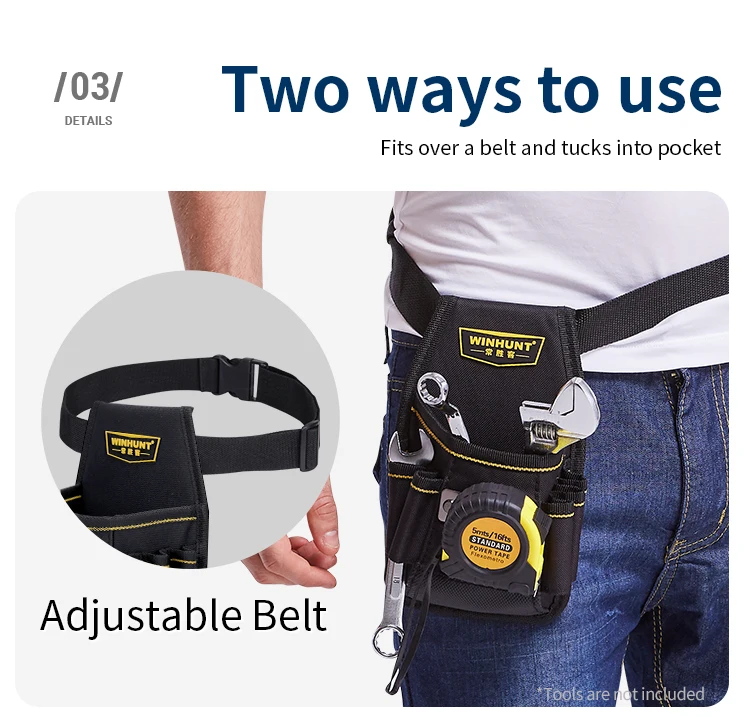 1-teiliges Werkzeuggürtel-Set, inklusive kleiner Werkzeugtasche, Elektriker- und Zimmermanns-Werkzeugtasche mit Gürtelclip, Werkzeuggürtel, Werkzeugtasche – Detail 5