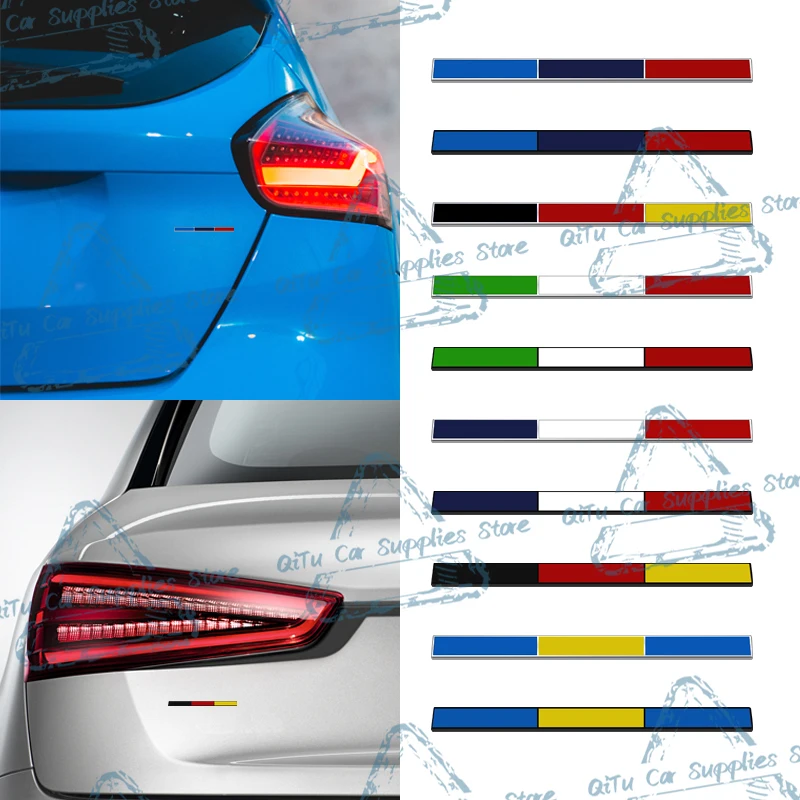 Car Styling Metal Tricolor National Flag Logo Car Side Emblem Rear Trunk Badge Sticker For E46 E87 Ford Volvo Fiat Jaguar Subaru