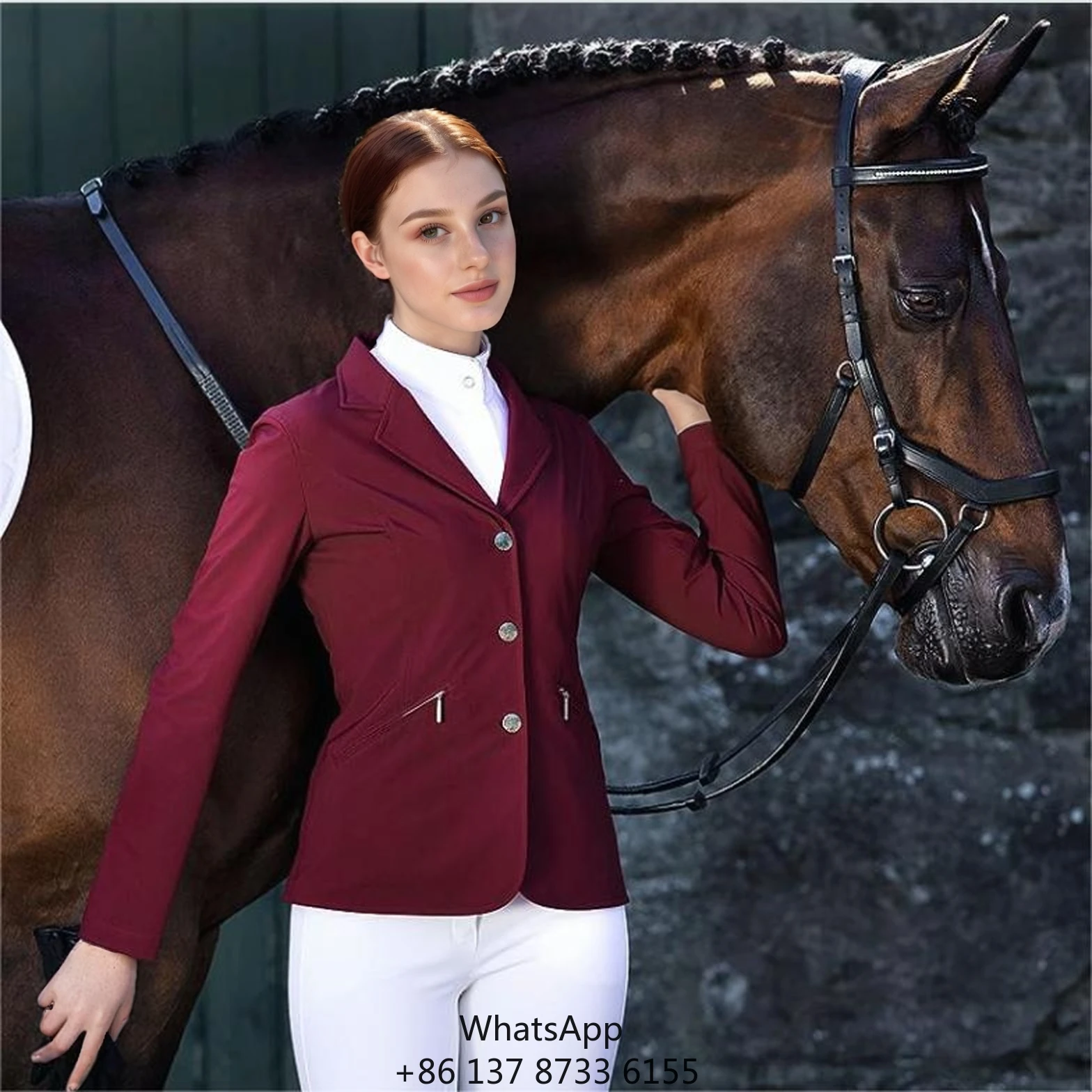 Classic Ladies Competition Show Riding Jacket For Women High Quality Polyester Spandex Nylon Available In Red