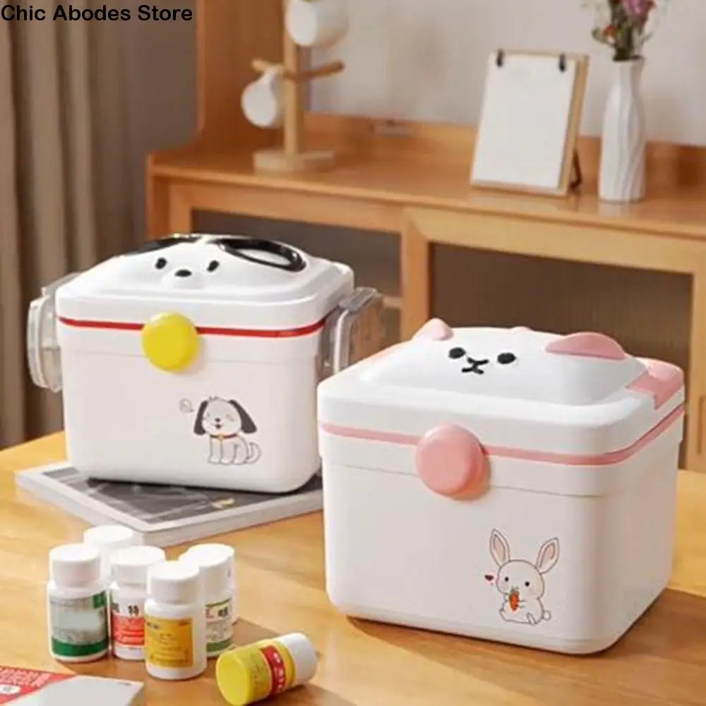 

Large Capacity Double-layer Medicine Box Cute Plastic Medicine Storage Box with Pill Box Dust-proof Pill Container Travel
