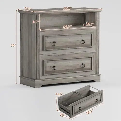 2 Drawer File Cabinet, Farmhouse Filing Cabinet for Home Office Fits Letter, Legal, A4 Size, Wood Lateral File Cabinet