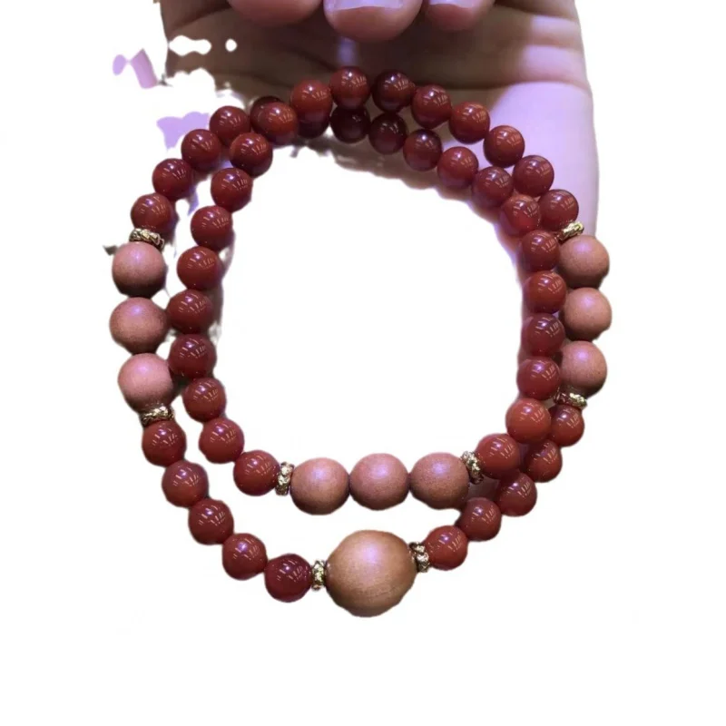 Jewelry Southern Red Agate Matching Laoshan Ebony Two Circles Ornament Bracelet Accessories