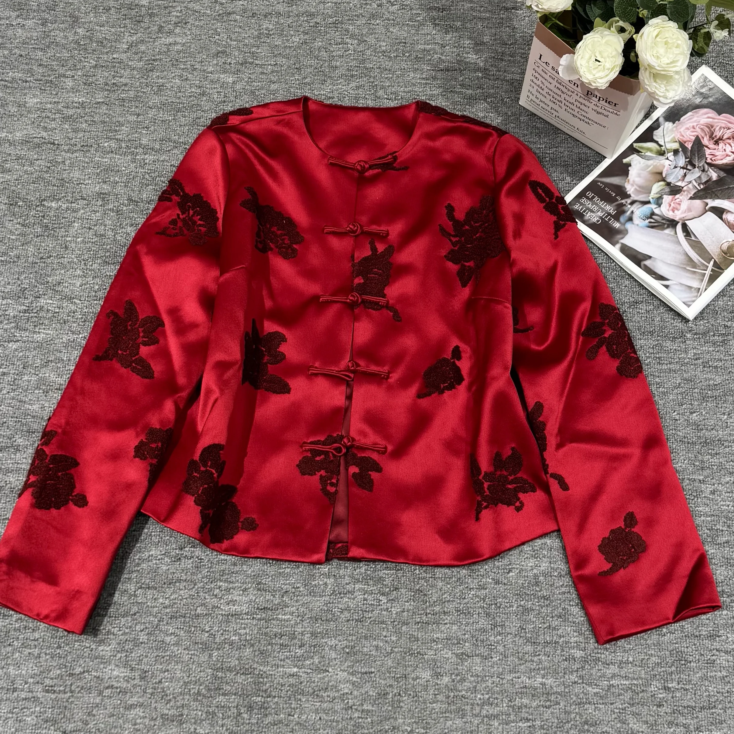 

New Chinese Sle National Trend Heavyweight Vinegar Acid Fiber Velvet Stitching High-End Sensation Versatile Outerwear Top