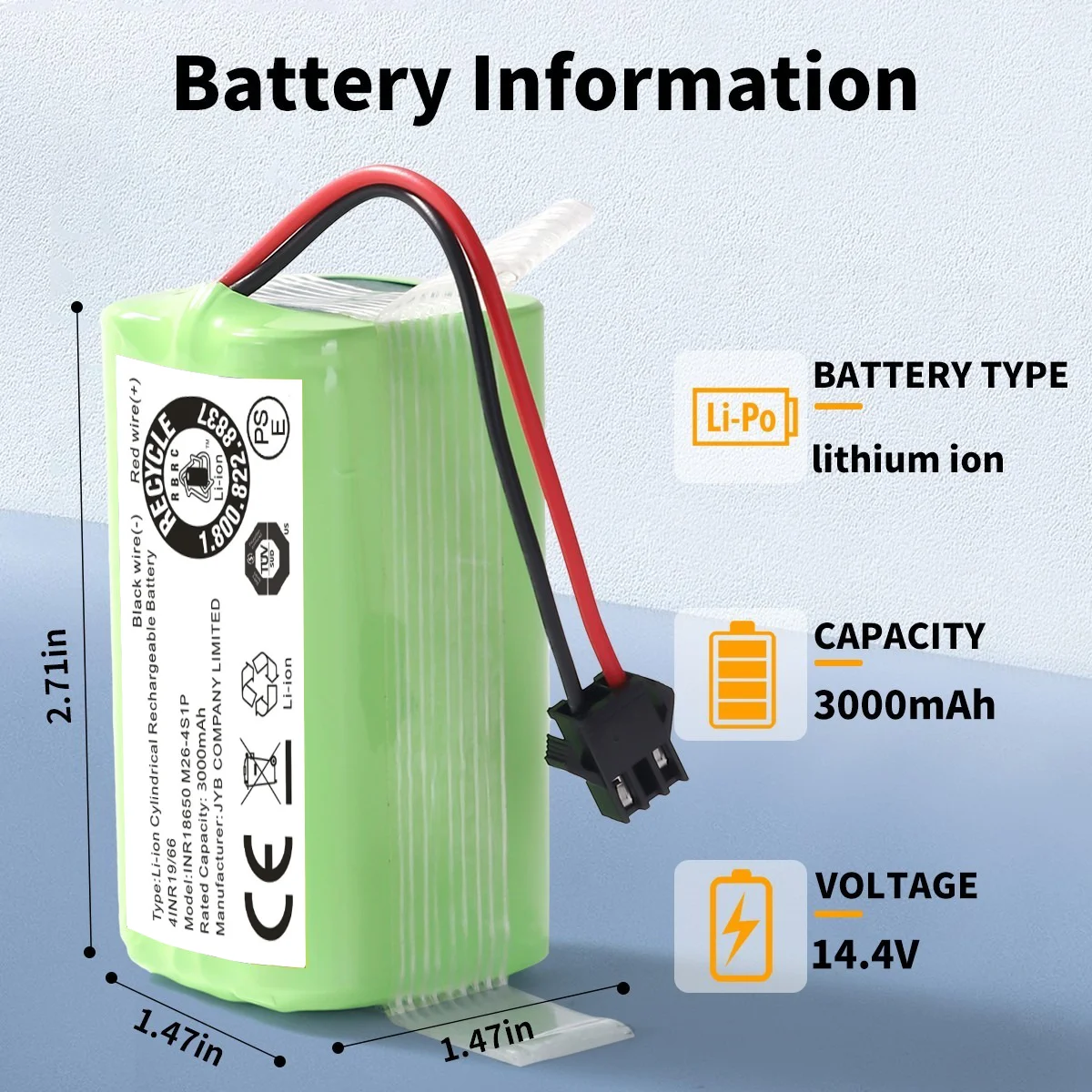 

Replacement Battery 14.4V 3000mAh for Eufy RoboVac 11 11S 12 15C 25C 30 35C G30 G20 G10 Deebot N79 N79S Goovi D380
