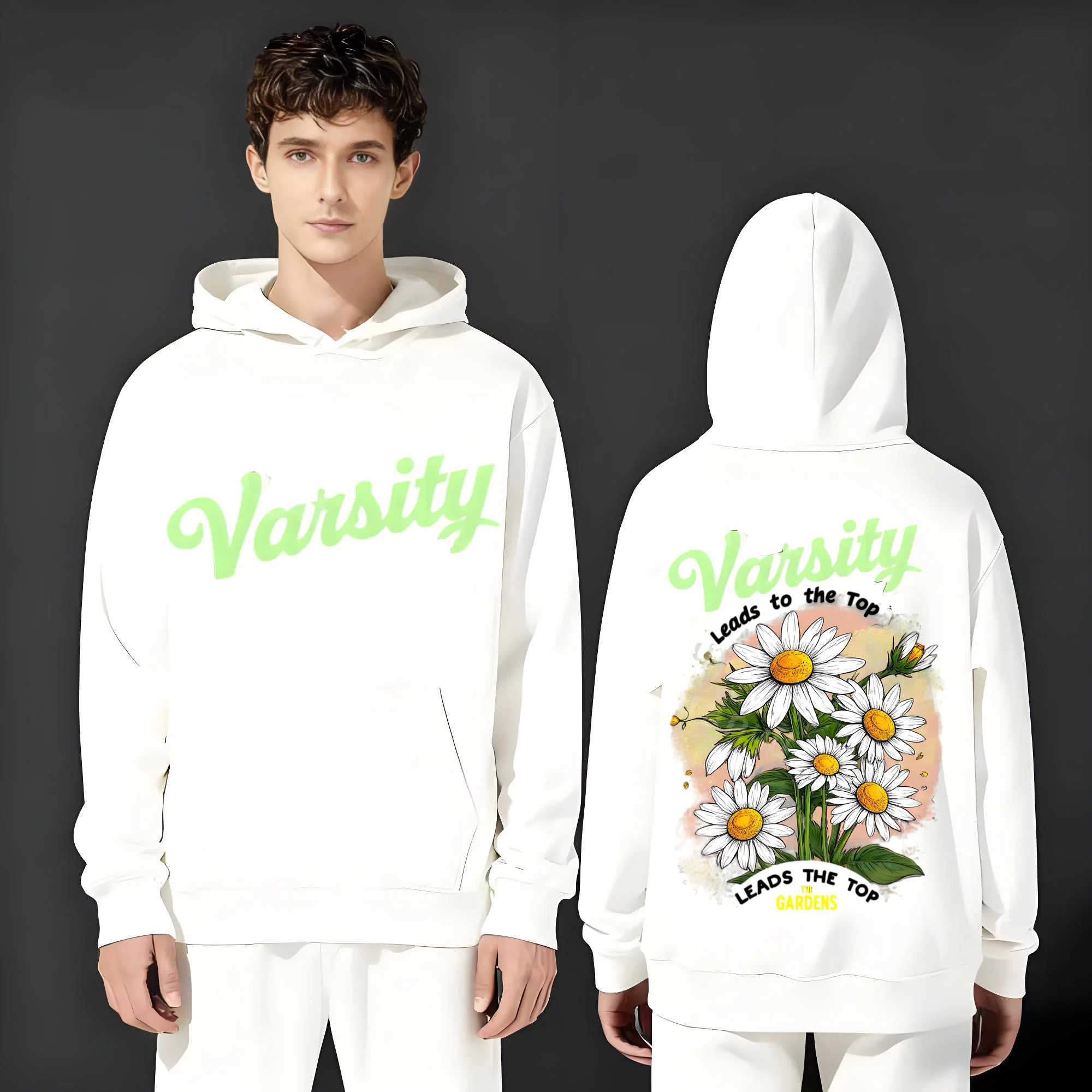 

The 2025 Casual fashion 330g heavyweight hoodie is suitable for both men and women featuring letter and floral prints