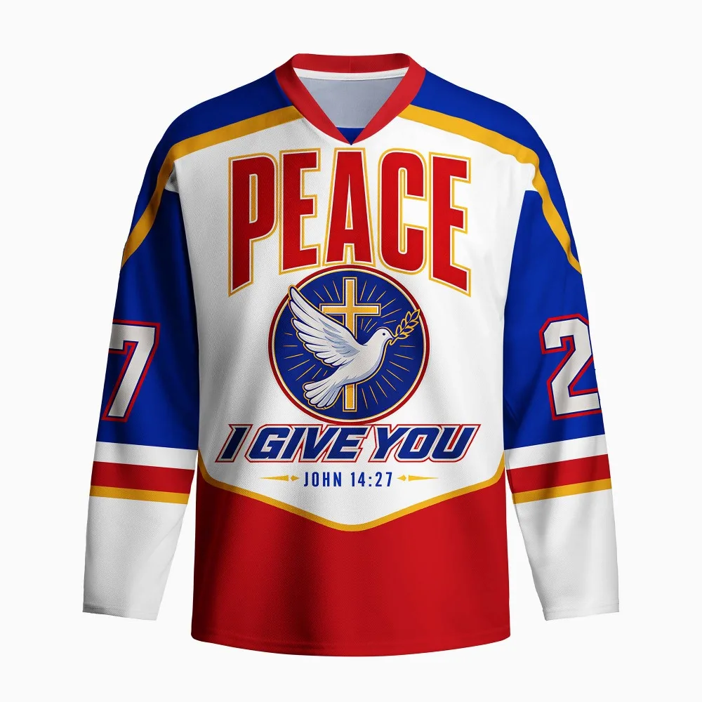 Men's New Oversized Environmentally Friendly Full Printed Long Sleeved Shirt, God Bless You, Ice Hockey Printed Jersey