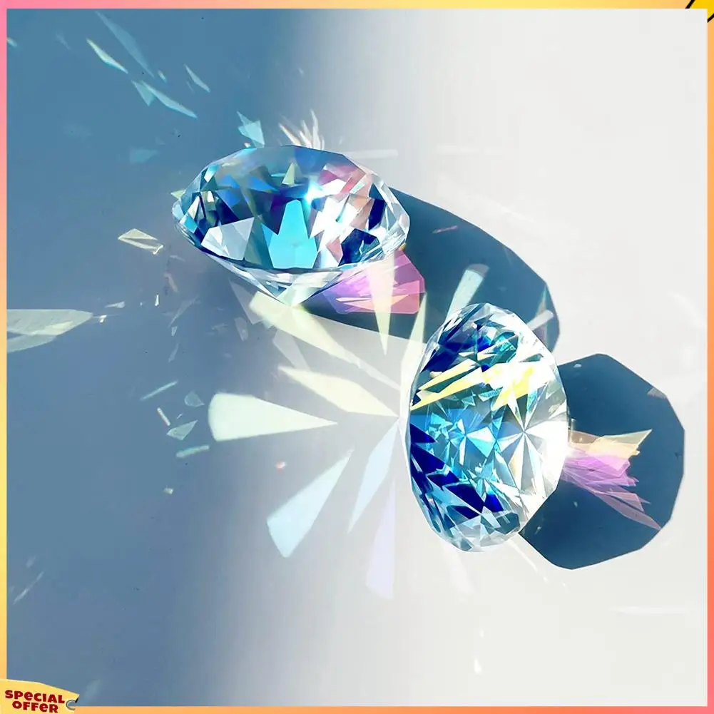 ABFI 2PCS 50 Mm/ 2 Inch AB Color Faceted Diamond Crystal Rainbow Paperweight Crystal For Home Office Decor And Wedding Favors