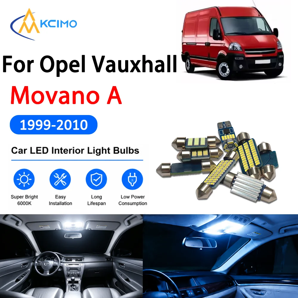 Complete LED Interior Dome Light Kit For Opel Vauxhall Movano A 1999-2010 Door Courtesy Bulb Canbus Two Colors Reading Lights