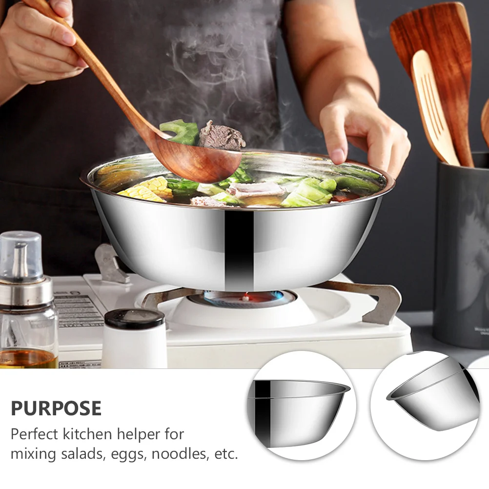 

2Pcs Stainless Steel Soup Basin Deep Thick Household Kitchen Cooking Mixing Bowl for Eggs Salad Vegetables Multi-Purpose