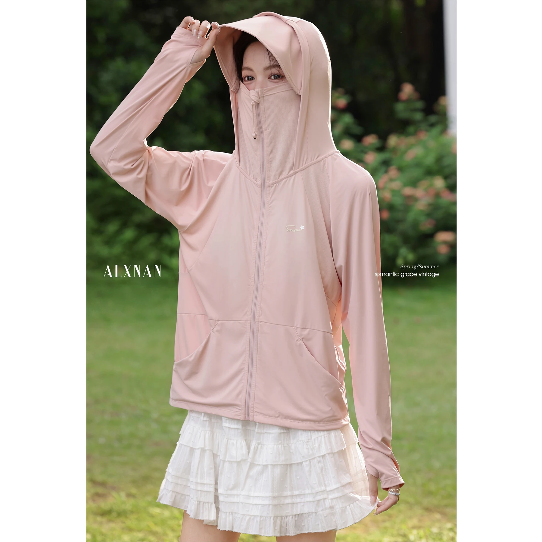 

ALXNAN Women's Pink Shirt Elegant Long Sleeve Sun Protection Hoodies 2025 Summer Thin Casual Loose-fit Ladies Clothing L56065