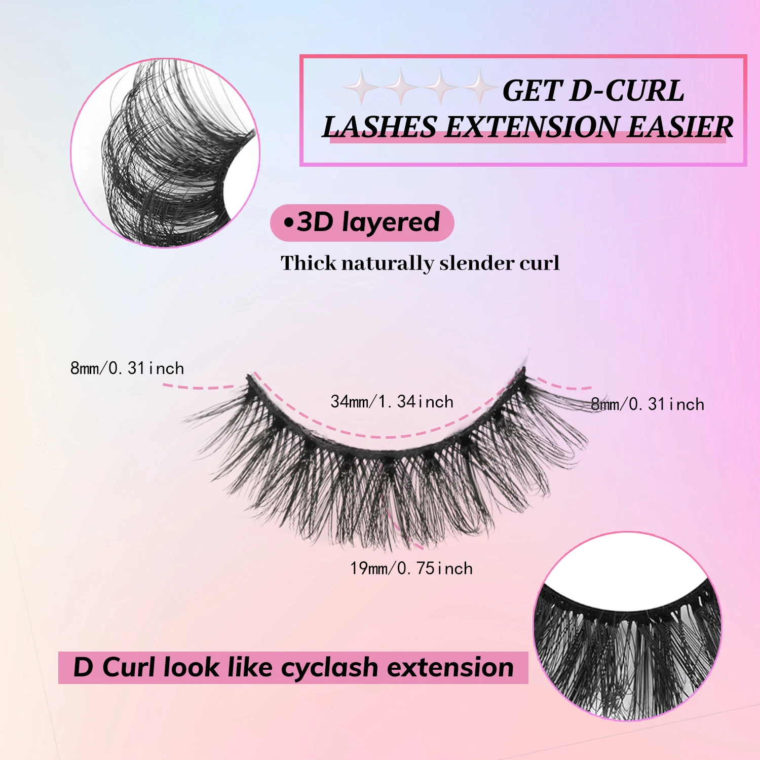 Pestañas de visón Pestañas de visón sintético esponjosas naturales Volumen grueso 3D D Curl Pestañas rusas Pestañas tenues Aspecto como extensiones Pestañas postizas Paquete de 7 pares