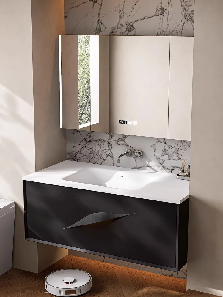 

Керамическая интегрированная раковина в простом стиле, для небольшой квартиры, с покрытием из прорезиненного дерева, умный шкаф для ванной комнаты