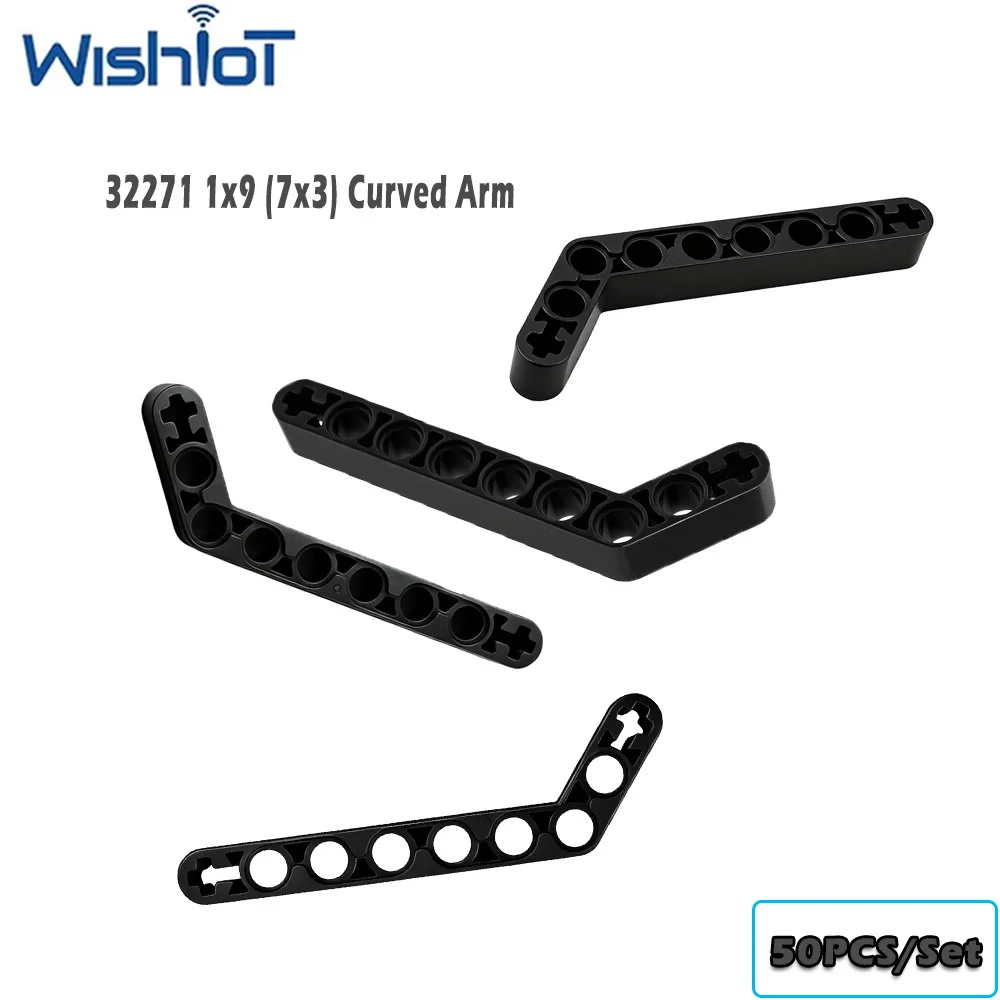 50PCS 32271 1x9 Hole Technology Building Blocks Parts 7x3 Curved Arm Perforated Assembly Toys MOC Bricks Modified Accessories