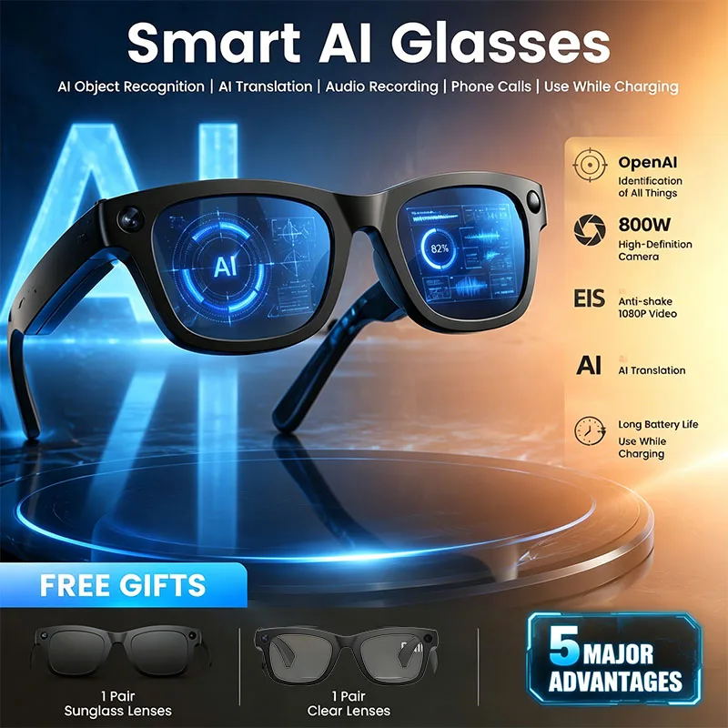 

EIS Anti-shake AI Smart Glasses 8MP Camera 1080P Video Recording Photo Shooting BT Call Smart Glasses Men Women IOS & Android