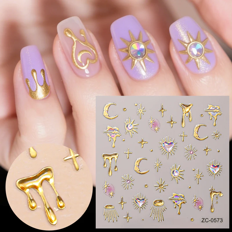 สติกเกอร์ติดเล็บลายเจลลี่ 3 ชิ้น ลาย 5D ออโรร่า ดาว พระจันทร์ ผีเสื้อ หัวใจ แบบลอกติดเอง สำหรับตกแต่งเล็บ DIY