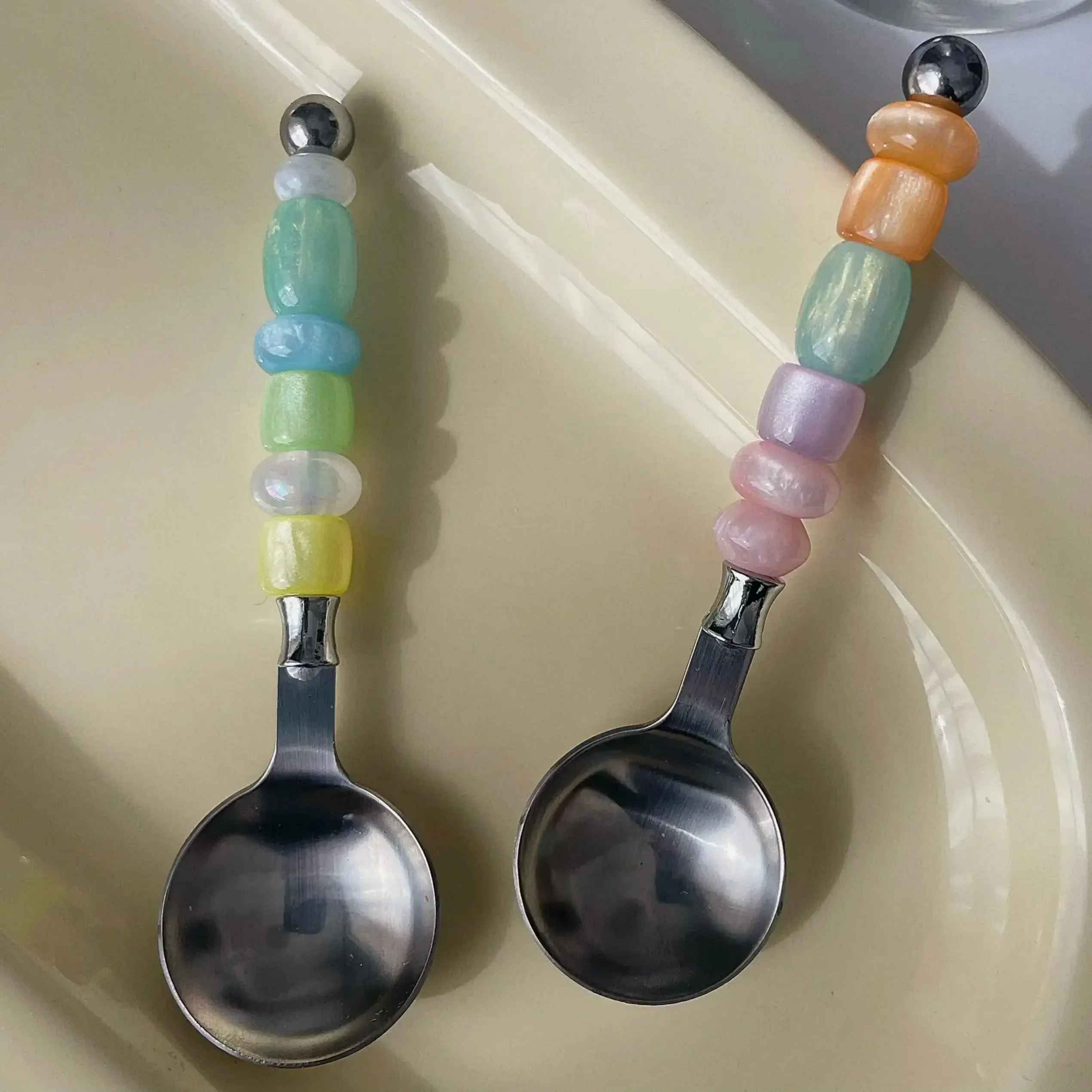 Cute Colorful Beading Stainless Steel Dessert Spoon Coffee Stirring Spoon  Unique Design Western Tableware