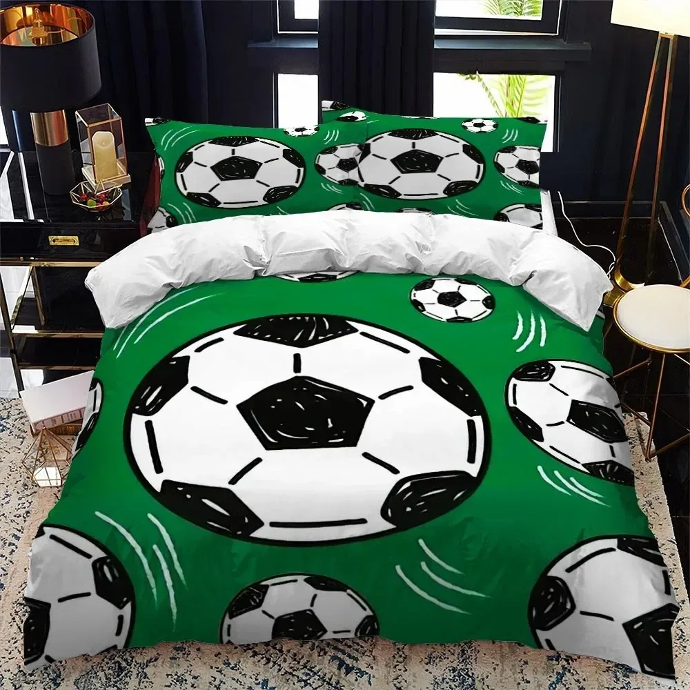 Soccer Duvet Cover Set 3D FootBall Print Bedding Set with Comforter Cover and Pillowcases Ball Theme for Kids Teens Adults