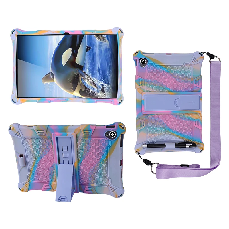 

Tablet Case Universal For Teclast P30 Air HD M40SE M40 Air 10.1" Soft Silicone Kinckstand Cover With Shoulder Strap Shockproof
