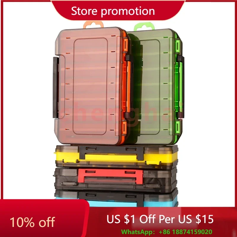 

14 Compartments Double Sided Fishing Tackle Boxes Plastic Fishing Lure Storage Box Bait Hook Boxes Organizer
