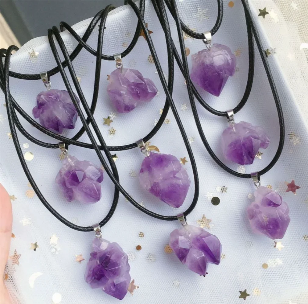 1/10pcs Natural Crystal Pendant Stone Healing Gemstone Amethyst Flower Necklace Adjustable Charms Chakra Halo Jewelry for Women