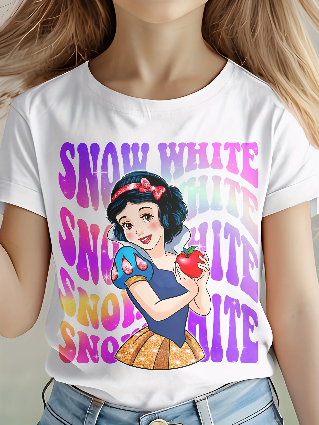 

Snow White Print Girls T-Shirt Cotton Short Sleeve Children T-shirts Cute Cartoon Disney Tops Baby T-shirt Summer Kids Clothes