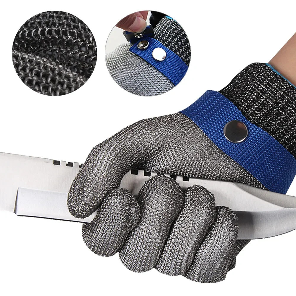 

Silver and Gray Safety Gloves, Cut Proof, Stab Resistant, Stainless Steel Wire, Metal Butcher, Fishing, Outdoor Protection, Pair