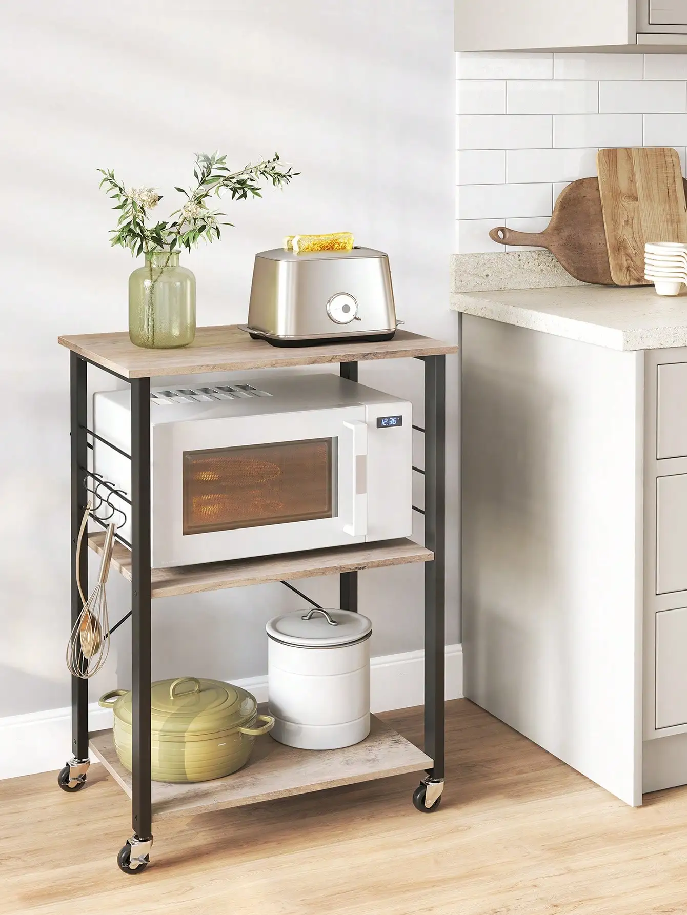 Isola cucina VASAGLE con grande piano di lavoro, 3 livelli, struttura in acciaio, 60x100x90 cm,