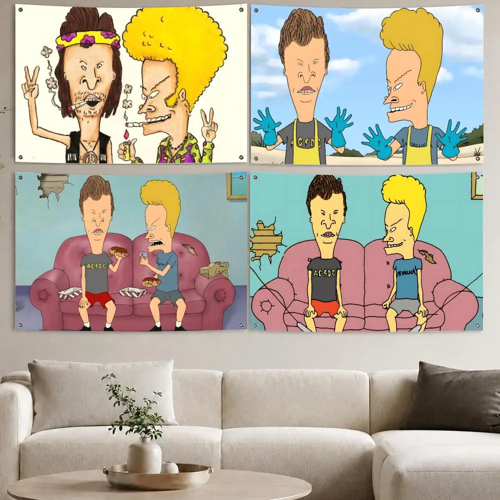 Cartoon B-Beavis And Butthead Flags Aesthetic Wall Tapestry Printed Wall Hanging Living Room Party Outdoor Decor