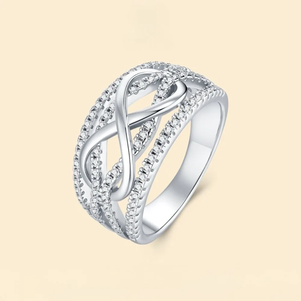 Iced Moissanite Infinity Wedding Ring 925 Sterling Silver Fine Women Jewelry Mosan Diamond Engagement Rings Pass Tester Gra