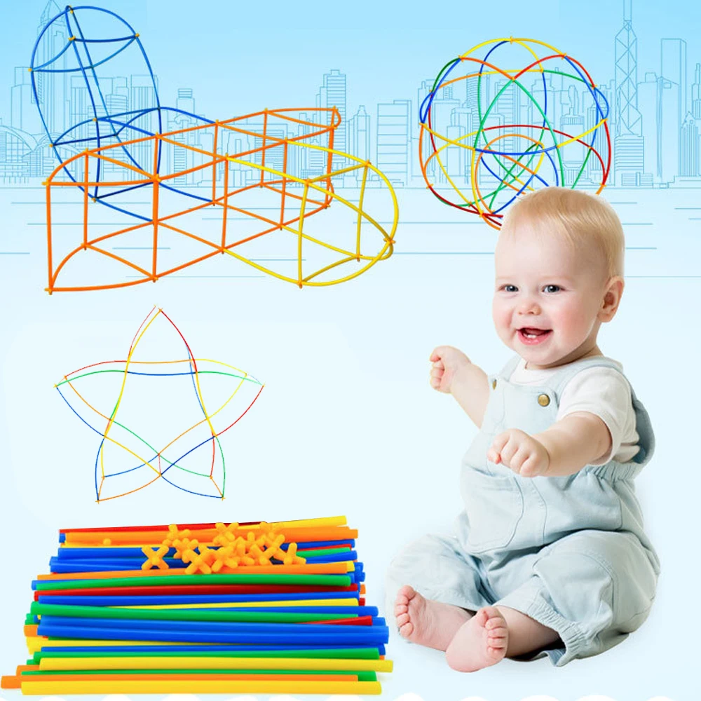 Straw Constructor Toys Building Blocks Toys DIY Children Straws and Connectors Building Set Educational Craft Toys for Kids Gift