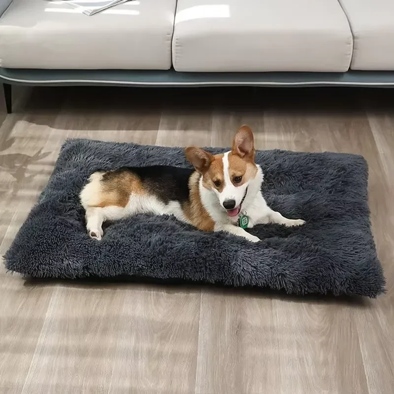 XL Luxury Rectangular Classic Dog Bed 93x65cm Eco Friendly Comfortable Cushion Pet Artificial Fur Solid Color Direct Shipping