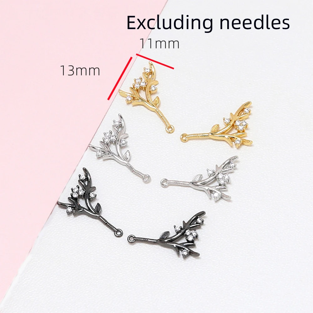 2Pairs Brass Plated with Genuine Gold Zircon Inlay Elf Deer Horn Pendant DIY Jewelry Making Necklace Bracelet Baroque Accessory