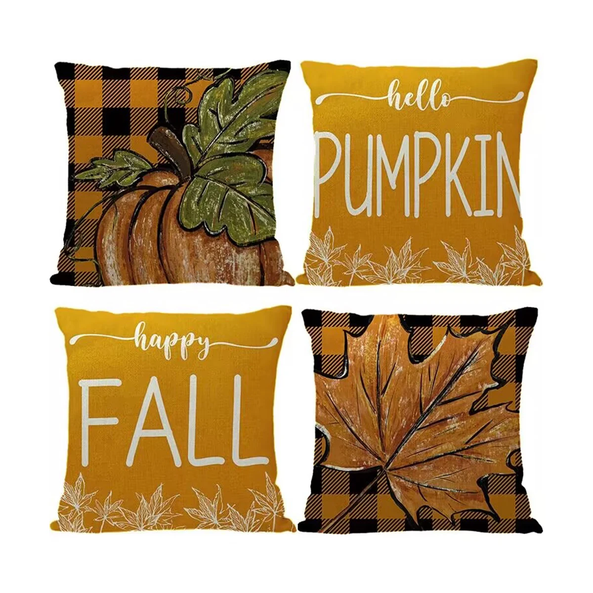 Fall Decor Pillow Covers 18 x18 Set of 4, Thanksgiving Buffalo Decorations Pumpkin Maple Leaves Decorative Throw Cushion Case