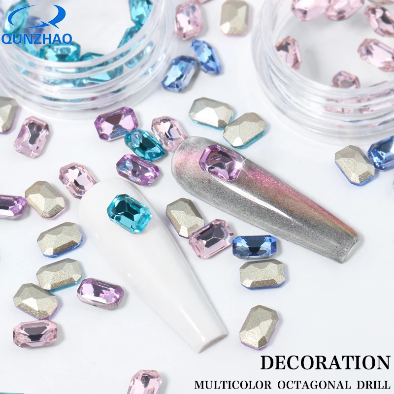 10Pcs Mini 3*4mm Octagon Pointed Bottom Crystal Nail Ornament DIY decorate Crystal Nail Salo Tool K9 Quality