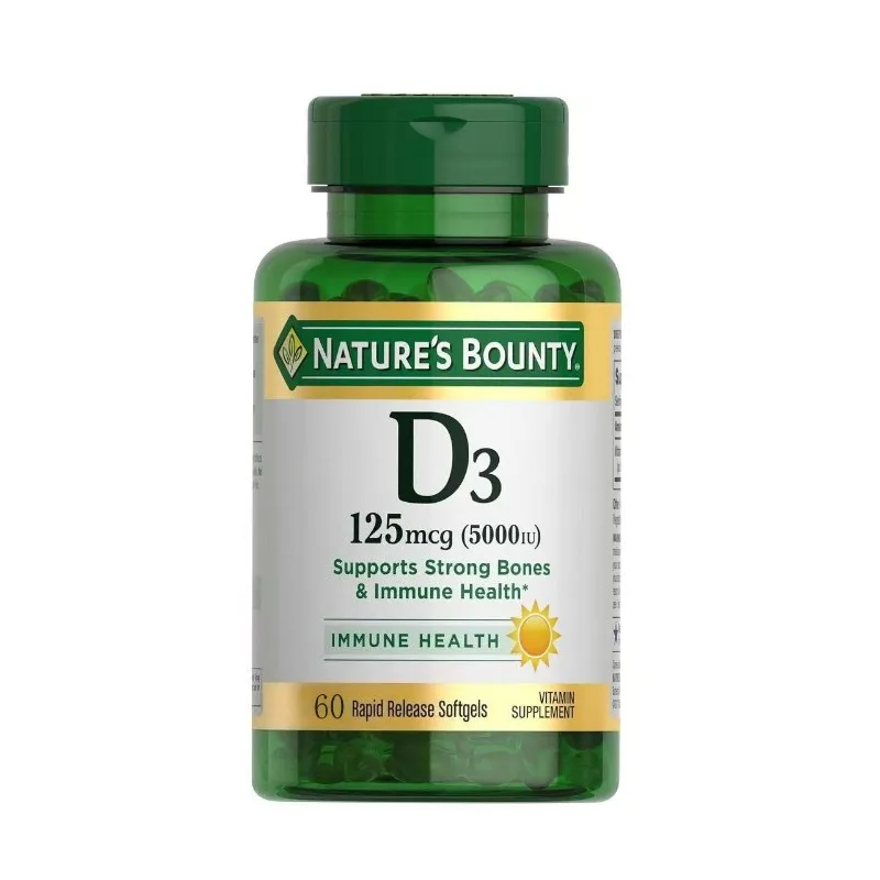 Cápsulas de Vitamina D3 5000 UI/125 mcg, Cápsulas Blandas de Liberación Rápida, para la Absorción de Calcio y el Apoyo Inmunológico, Suplementos de Vitamina D, 60 Unidades