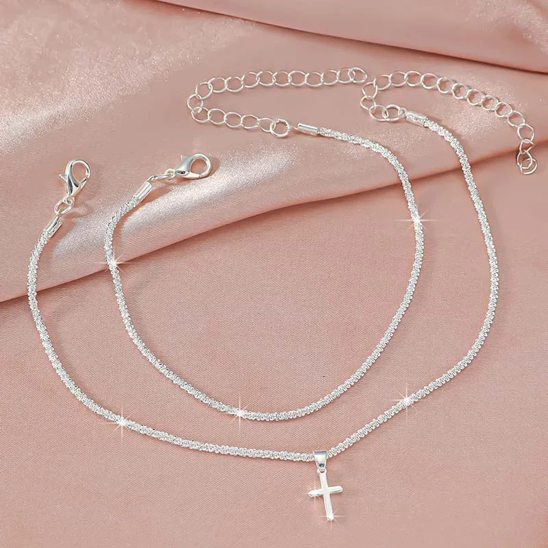 Einfaches Temperament funkelnde Fuß kette für Frauen Böhmen Kreuz Herz Anhänger verstellbare Kette Fußkettchen Nische Design Schmuck Geschenke – Detail 18