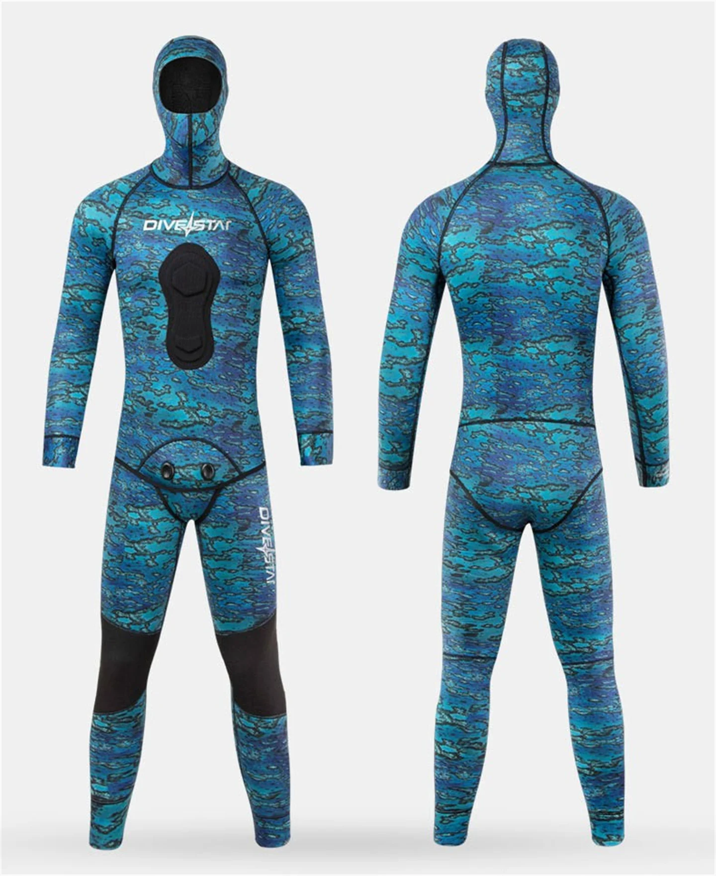 3mm Blue-Green Algae Camouflage Surfing Fishing Suit Cold Warm Diving Suit, Split Body Swimming Suit Free Diving Fishing Hunting