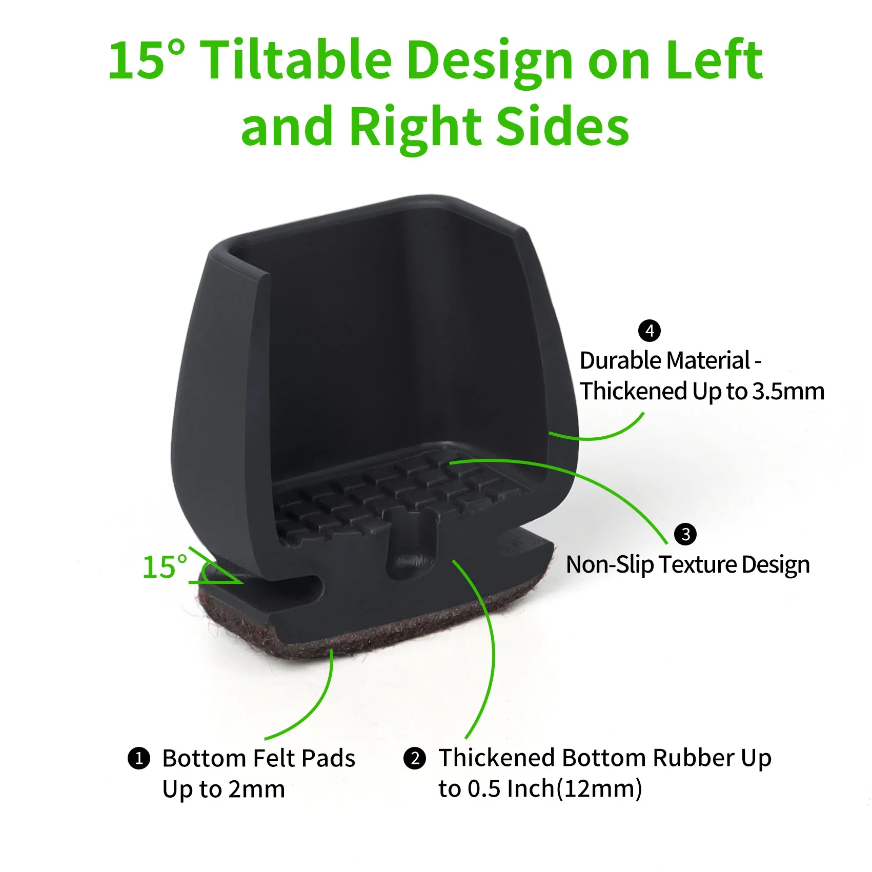 Black Chair Leg Protectors Foot Cover Diagonal with Thick Wrap Felt Pads Silicone Furniture Table Feet Protect Floors 8PCS/Lot